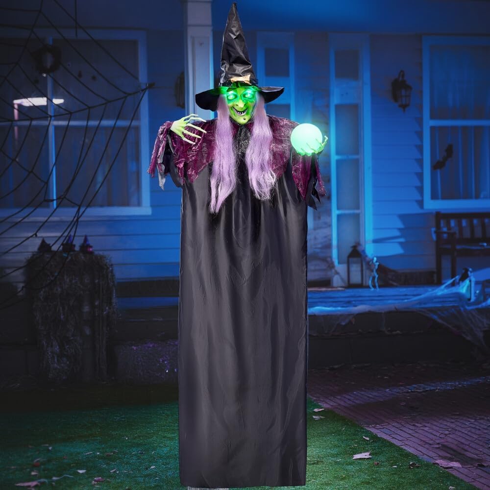 Joyfy 47" Halloween Decorations Outdoor,Life Size Animated Witch Scary Decorations Halloween Motion Activated Witch with LED Eyes & Sound,Haunted House Decor