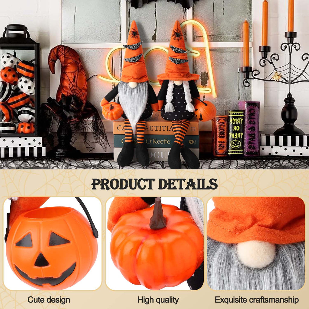Ayieyill 2 Pack Halloween Gnomes Plush Decor, Halloween Gnome Decoration Gifts, Handmade Tomte Swedish Gnome Nisse Scandinavian Gnomes Orange
