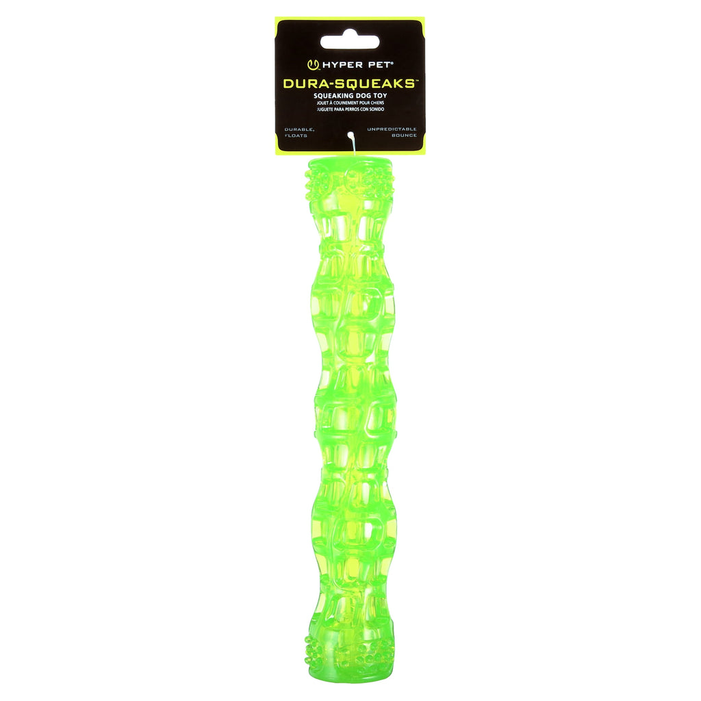 Hyper Pet Dura-Squeaks Durable Non-Toxic TPR Bouncing Super Squeaky Dog Toy, Stick, Green