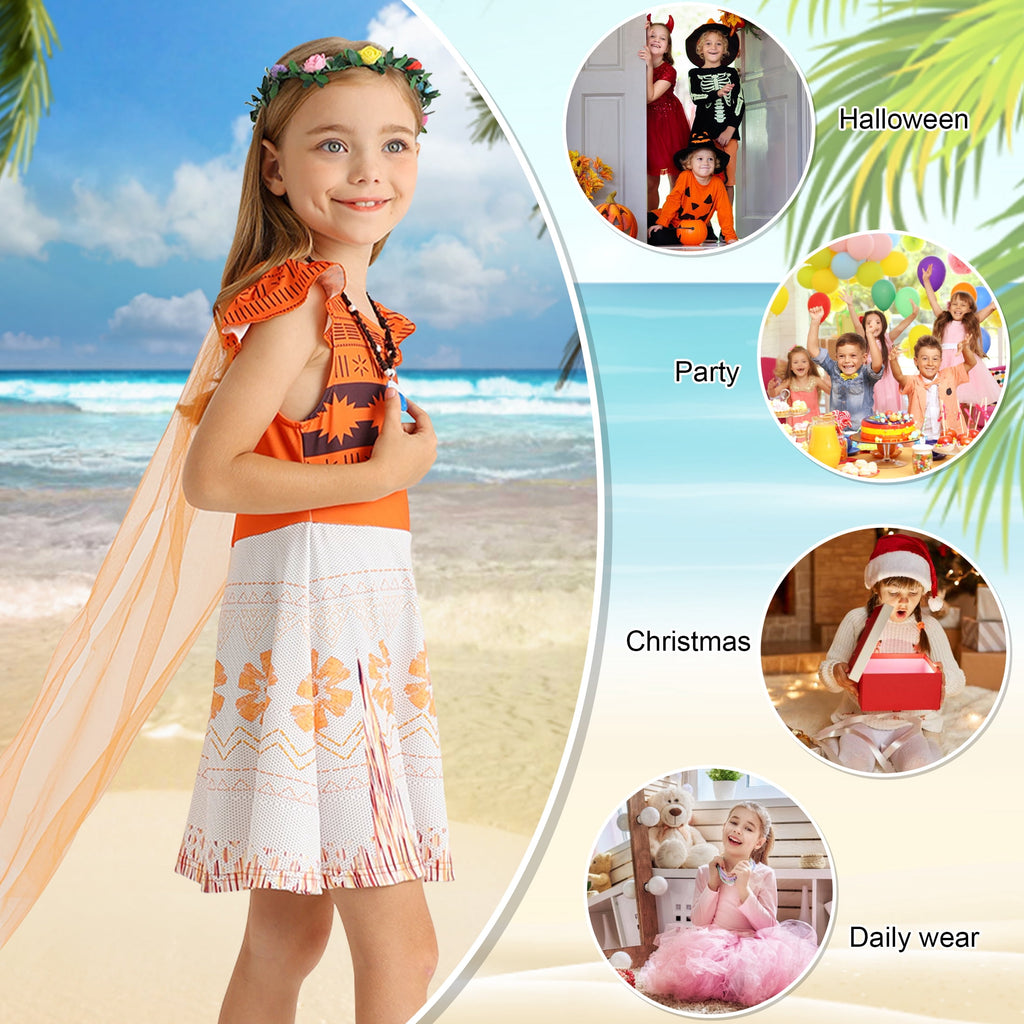 Benylion Girls Ice Princess Dress Halloween Cosplay Costumes With Tulle Cape Kids Birthday Party Dress up Outfit for 7-8 Years