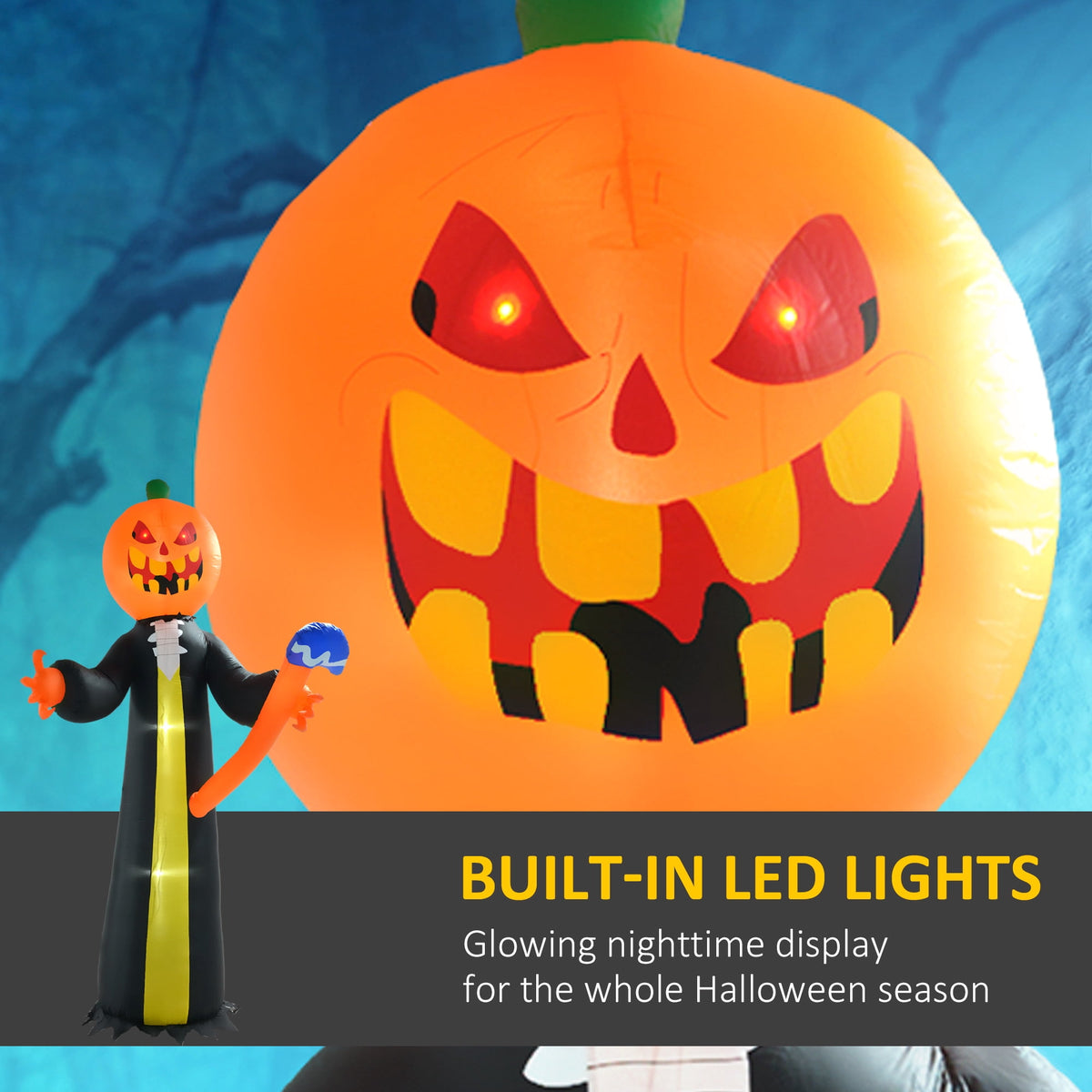 Outsunny 41.3" Inflatable Halloween Window Sticker Ghost with Orange Face, Halloween Decoration with LED Lights for Garden Indoor Outdoor