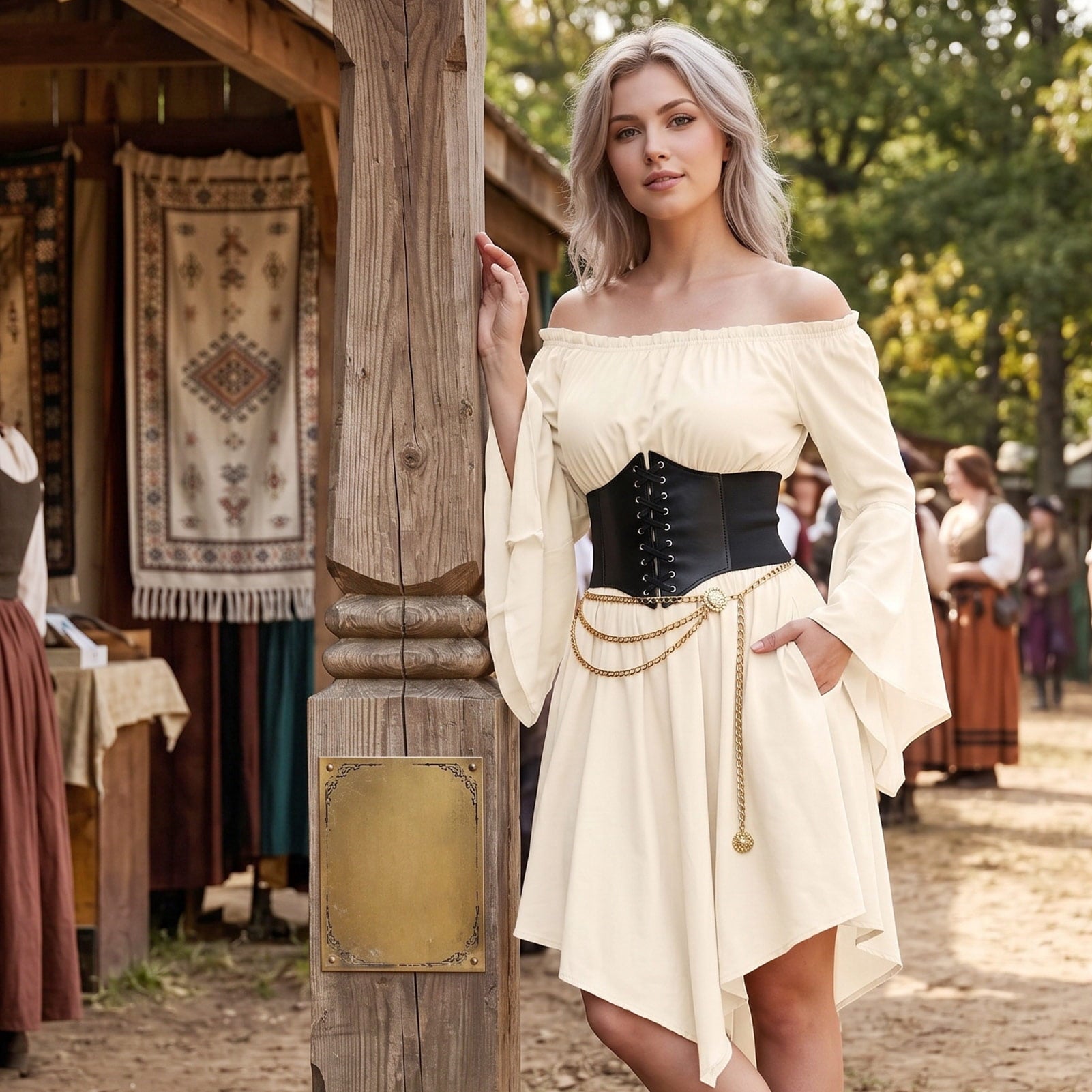 Alaiyaky Renaissance Costume Women Pirate Costume Adult Renaissance Medieval Outfit Off Shoulder Bell Sleeve Fairy Dress for Halloween Cosplay and Themed Parties