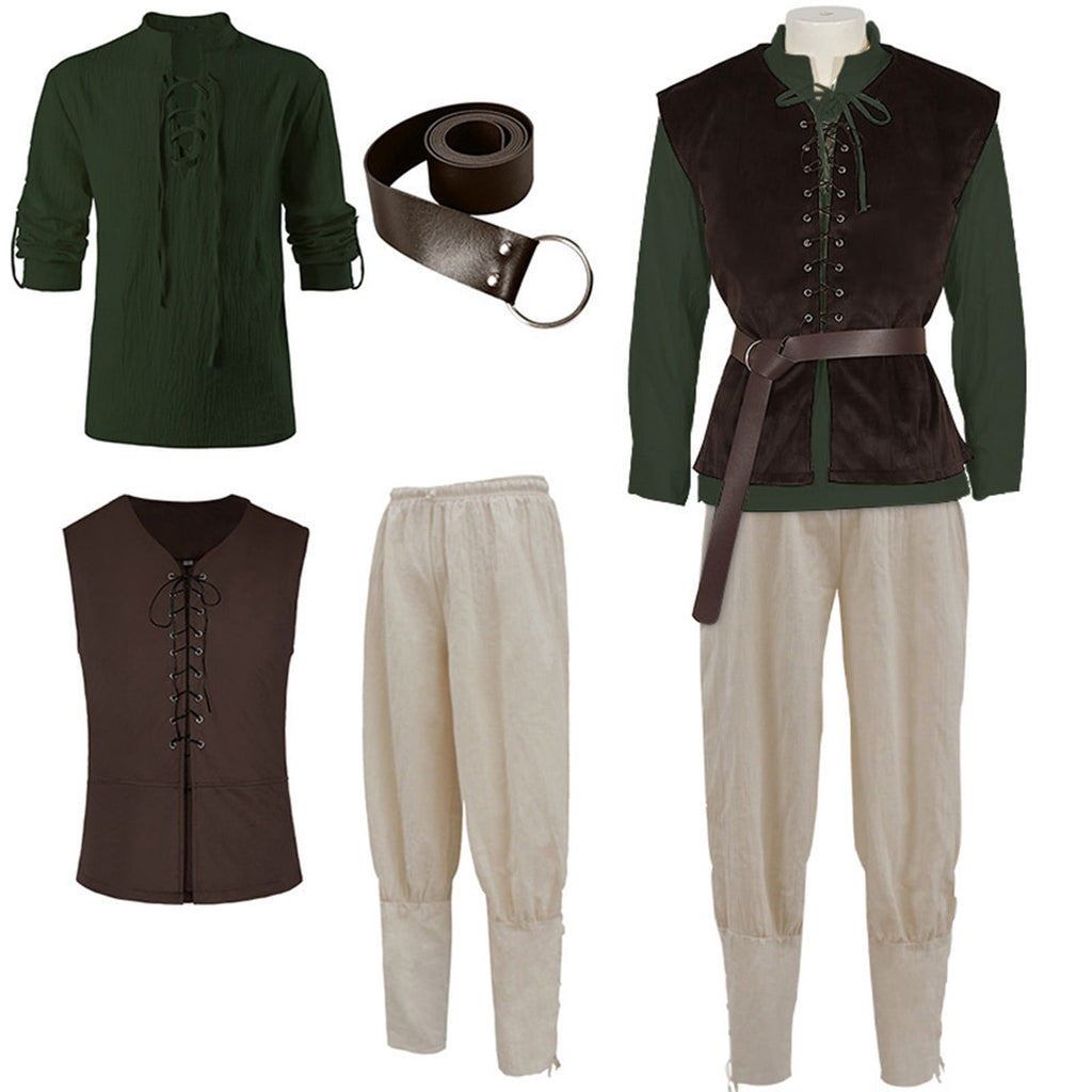 Ceisia Medieval Renaissance Outfit For Men Lace Up Waistcoat Long Sleeve Shirt Lace Trousers With Matching Belt Halloween Pirate Halloween Gift