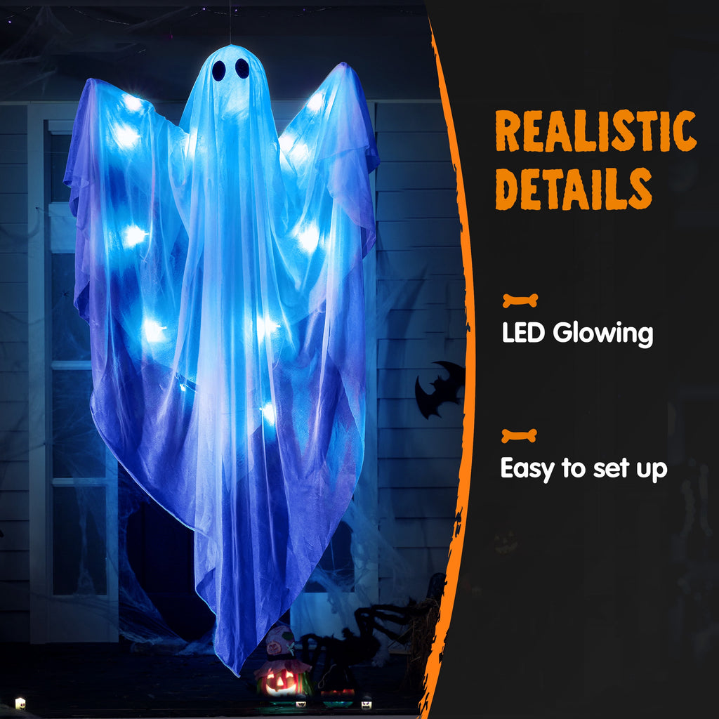 Joyfy 47inch Halloween Decorations Outdoor Hanging Ghost,Light up White Ghosts with Spooky Warm White LED Light,Halloween Outdoor Yard Porch Decorations,Haunted House Decorations