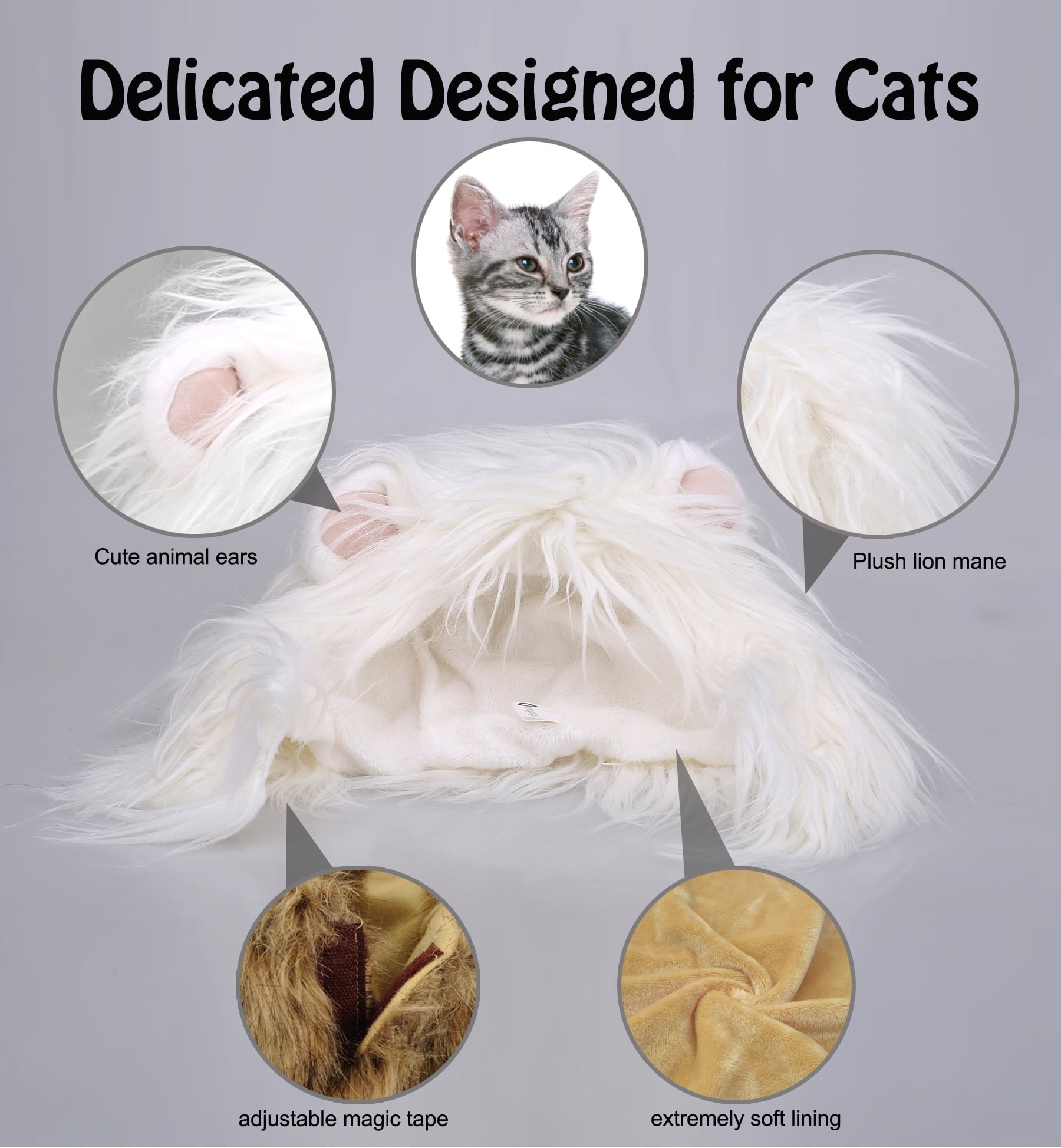 Lion Mane Wig for Cats, Funny Pet Cat Costumes for Halloween Christmas (Size S, Black)