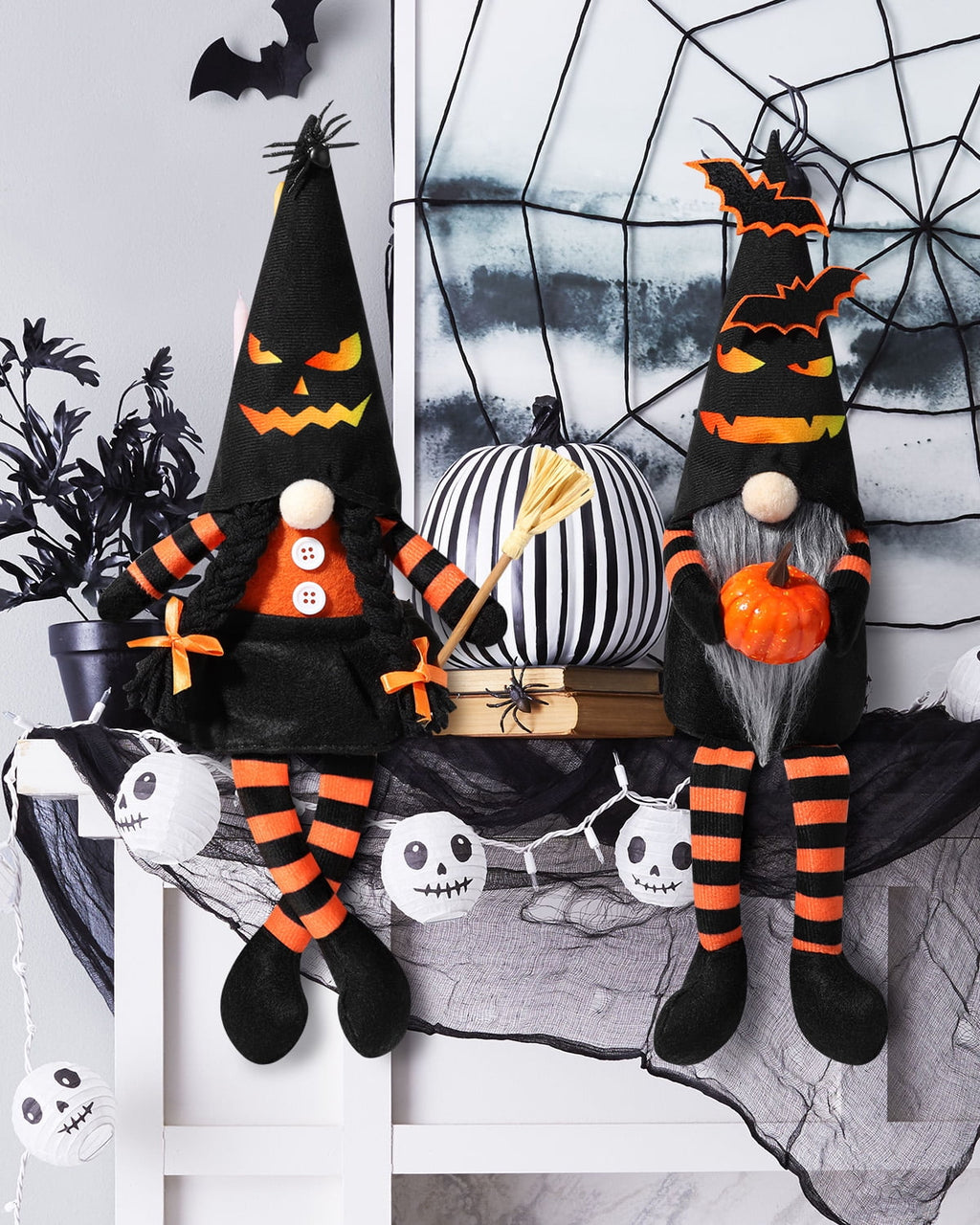 Ayieyill 2 Pack Halloween Gnomes Plush Decor, Halloween Gnome Decoration Gifts, Handmade Tomte Swedish Gnome Nisse Scandinavian Gnomes Orange