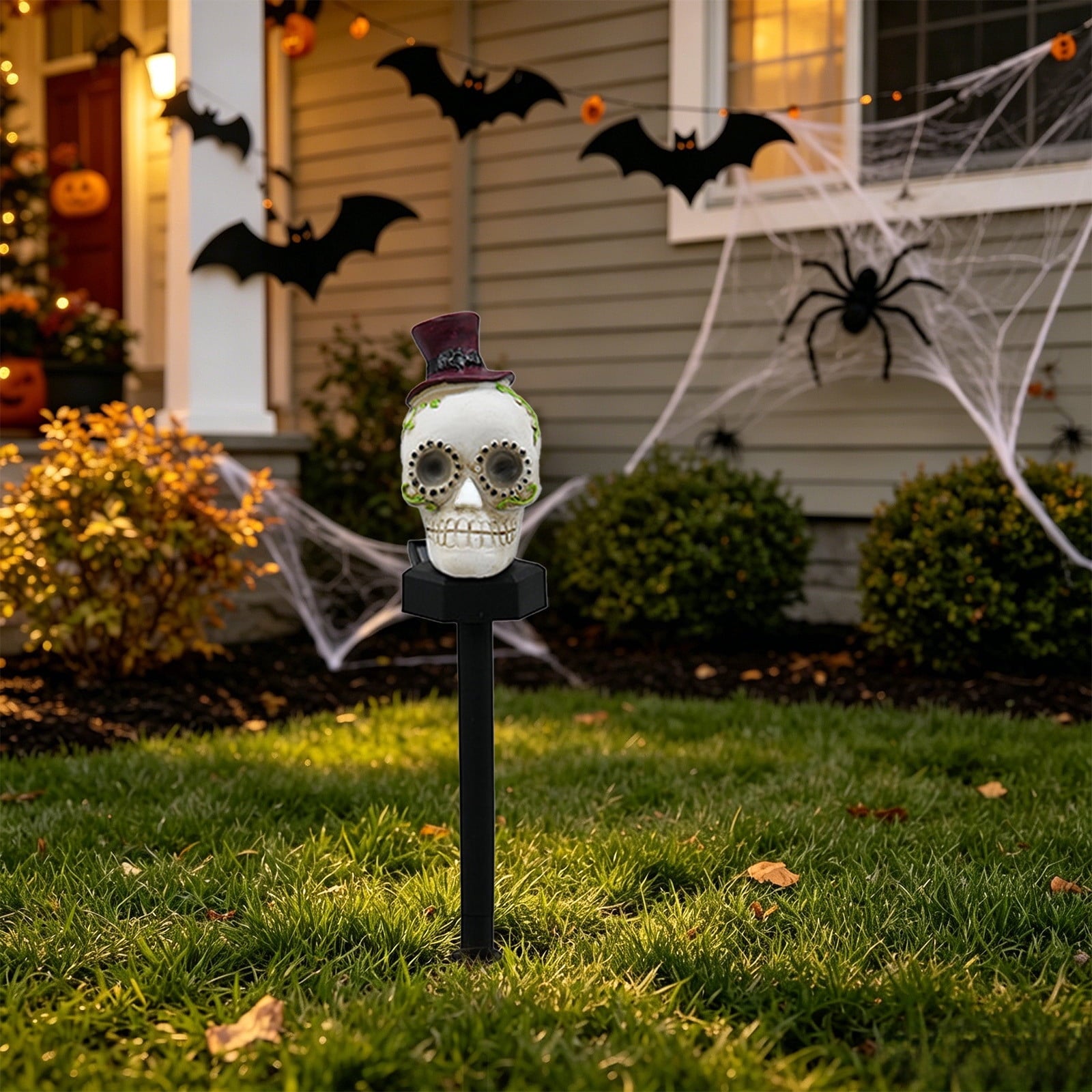 CRAGRSI Solar Halloween Skeleton Stake Lights Outdoor Skull Yard Lights Halloween Skeleton Garden Decor Black Solar Powered Waterproof for Yard, Lawn, Patio, Walkway, Garden, Halloween Outdoor Decor