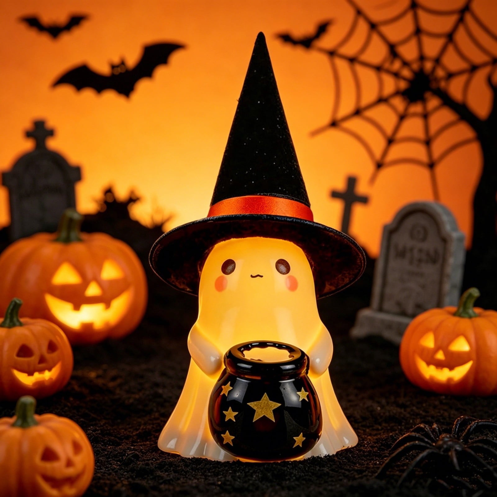 Fwttom Ghost Night Light, Halloween Lights Cute Ghost Reading Book Lamp, Halloween Decorations Indoor Light Up Ghost Statue Ghost Light for House Mantel Bedside