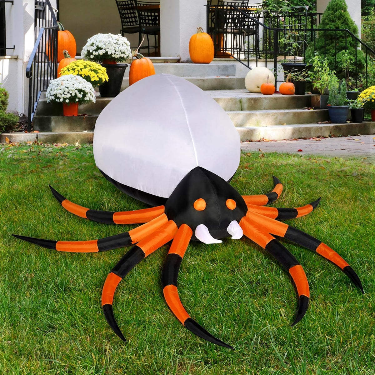Joyfy 8 FT Halloween Inflatables Spider with Rotating Colorful Light,Light Up Spider with Orange Eyes Halloween Blow up Yard Decorations,Outdoor Halloween Decor