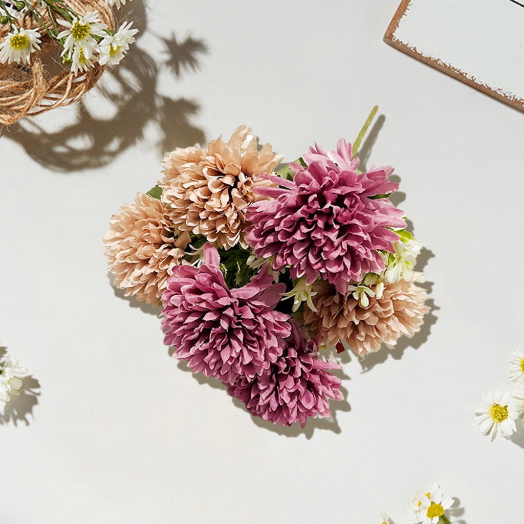 Fall Outside Decor Simulation 6-Head Chrysanthemum Bouquet Autumn Edition - Sapphire Blue Fake Flowers For Outdoors Fall Door Decor Faux Pumpkins For Outdoor For Fall Decor