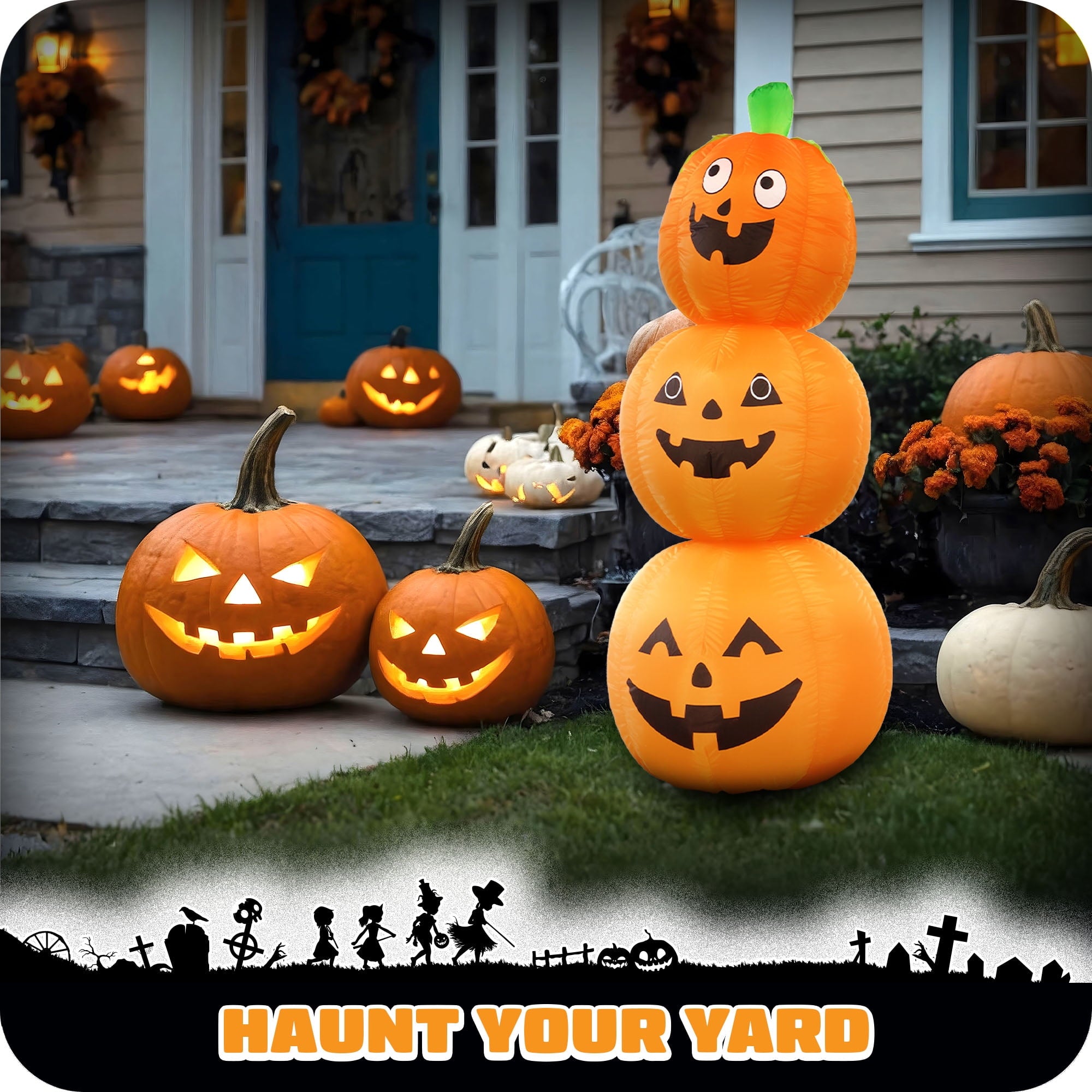 G128 4ft Halloween Pumpkin Inflatable with LED Lights Outdoor Yard Decoration Fast Inflate