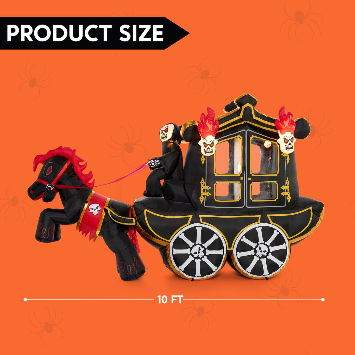 Joyfy 8ft Long Halloween Inflatables Outdoor Decorations,Spooky Pumpkin Carriage with Built-in LEDs,Blow Up Halloween Decoration for Yard
