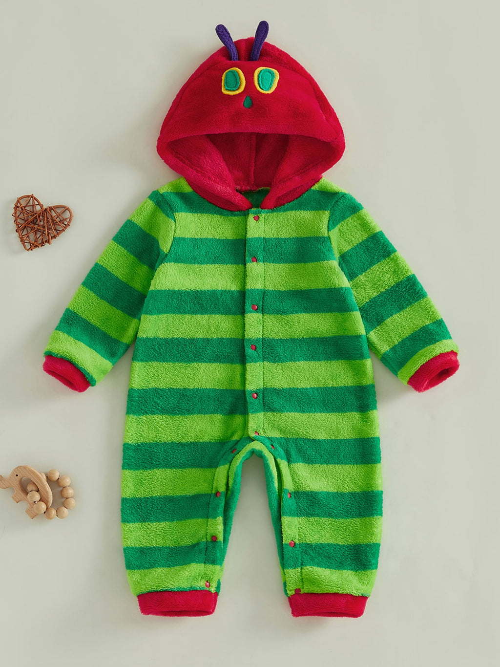 RUINIXCW Toddler Baby Boy Girl Halloween Caterpillar Costume Newborn Infant Baby Fleece Jumpsuit Warm Fall Winter Clothes Long Sleeve Striped Hooded Romper