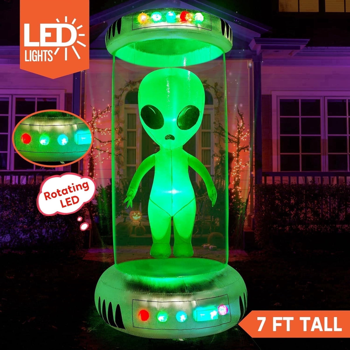 Joyfy 9 ft Halloween Inflatable Giant Alien Decoration with Built-in LEDs,Alien Halloween Decorations Outdoor Blow Up Yard Lawn Decoration