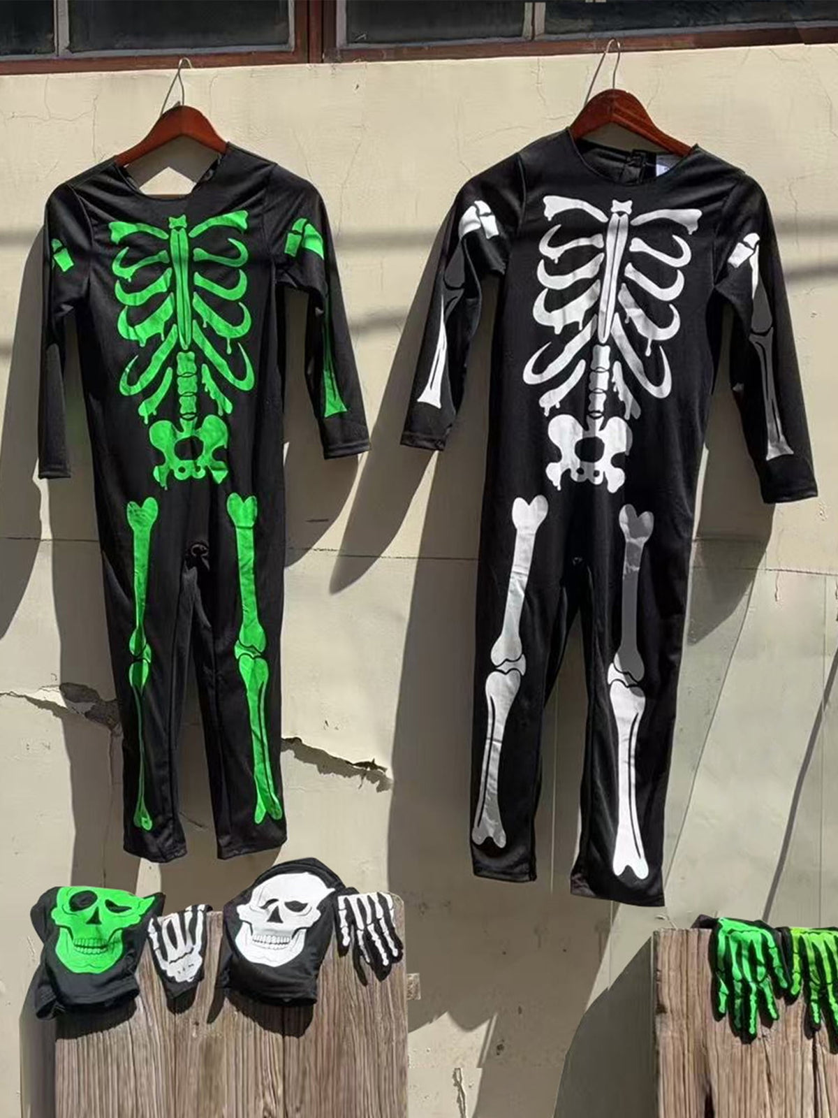 Kids Boys Halloween Skeleton Costume Glowing in The Dark with Mask Gloves Fancy Dress Outfit Green 4-12 Years