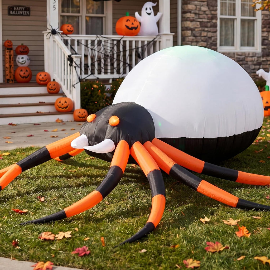 Joyfy 8 FT Halloween Inflatables Spider with Rotating Colorful Light,Light Up Spider with Orange Eyes Halloween Blow up Yard Decorations,Outdoor Halloween Decor