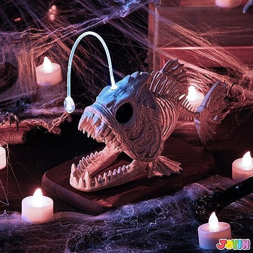 Joyfy Halloween Skeleton Fish Skeleton Halloween Decor,Plastic Skeleton with LED Eye for Halloween Decoration Outdoor Haunted House Party