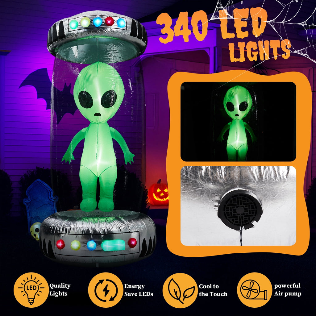 UBesGoo 8' Halloween Inflatables UFO Alien Decoration Outdoor Light-up Holiday Decoration Halloween Decoration