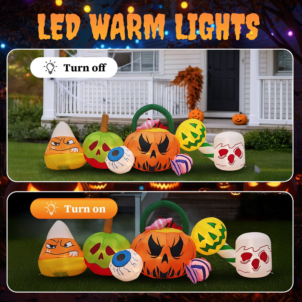 Zimtown 8 FT Halloween Inflatables Pumpkin Candy, Halloween Decoration Blow up Pumpkins and Eyes w/ Build-in LEDs for Halloween Party