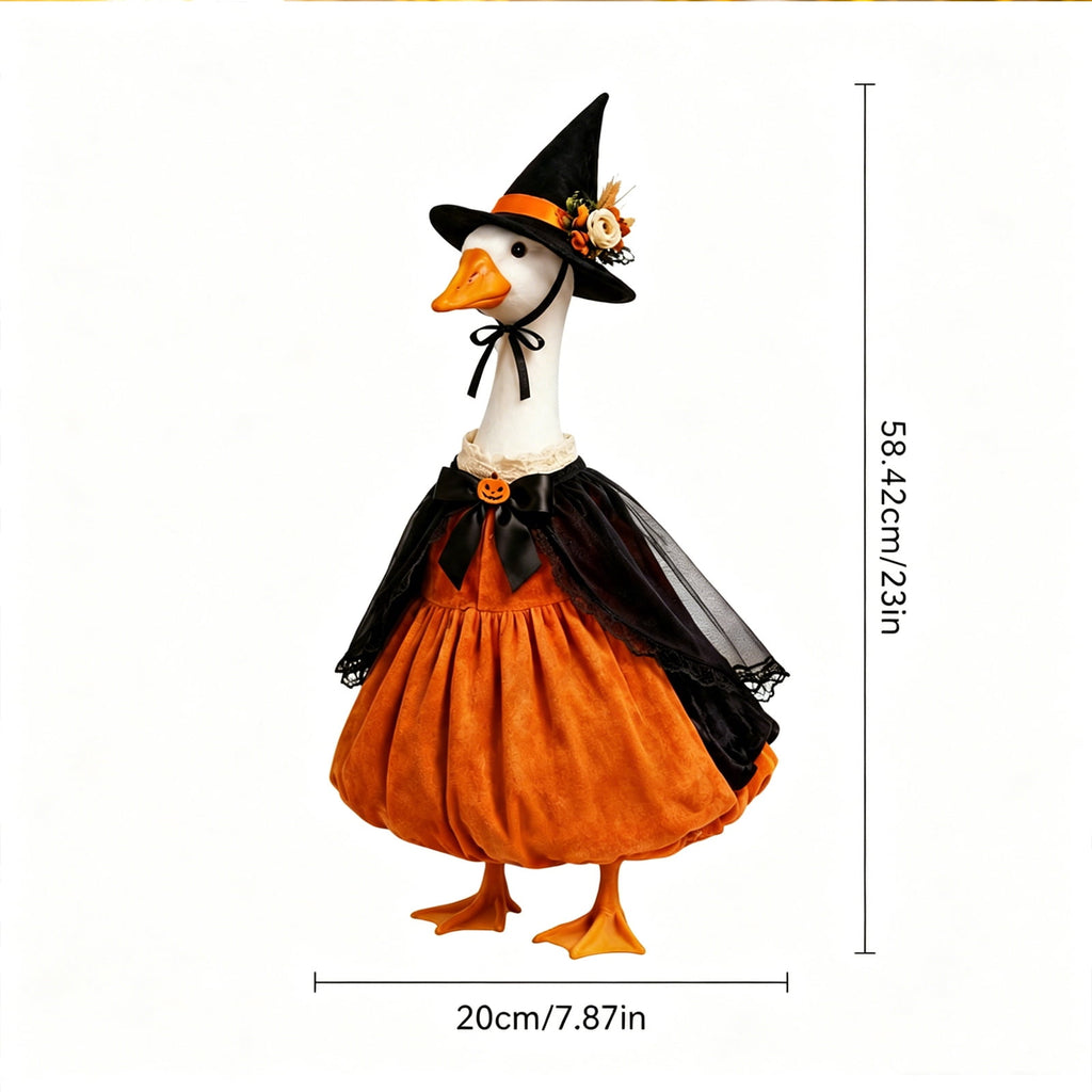 Bat Witch Hat Spiderweb Halloween Goose Clothes Fit 17/23In Cement Plastic Lawn Goose, Stylish Full Set for Outdoor Yard Patio Garden Seasonal Halloween Home Ornamental Arrangement