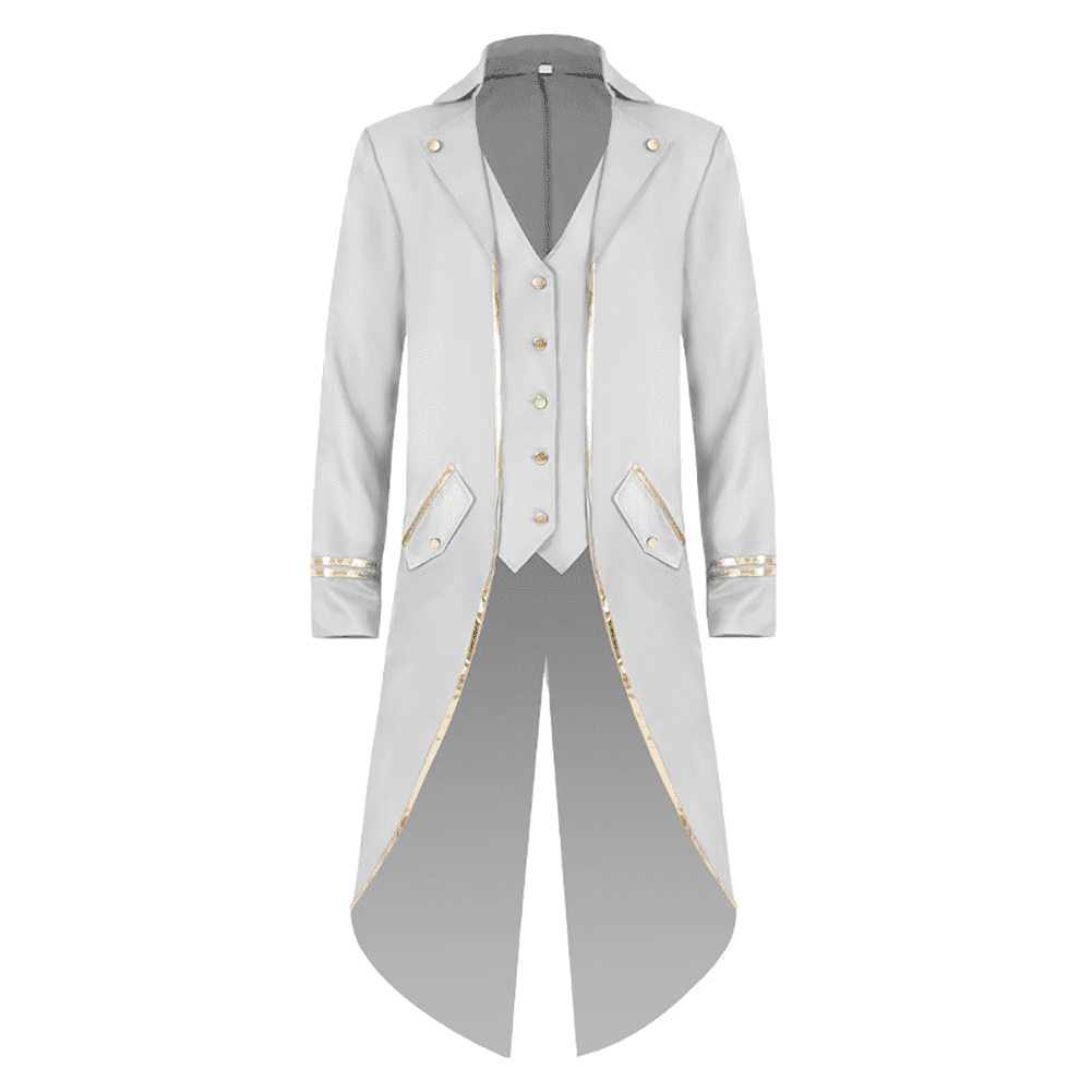 IBTOM CASTLE Men's Steampunk Vintage Tailcoat Jacket Gothic Medieval Victorian Frock Button Down Swallow Coat Uniform L Blue & Gold