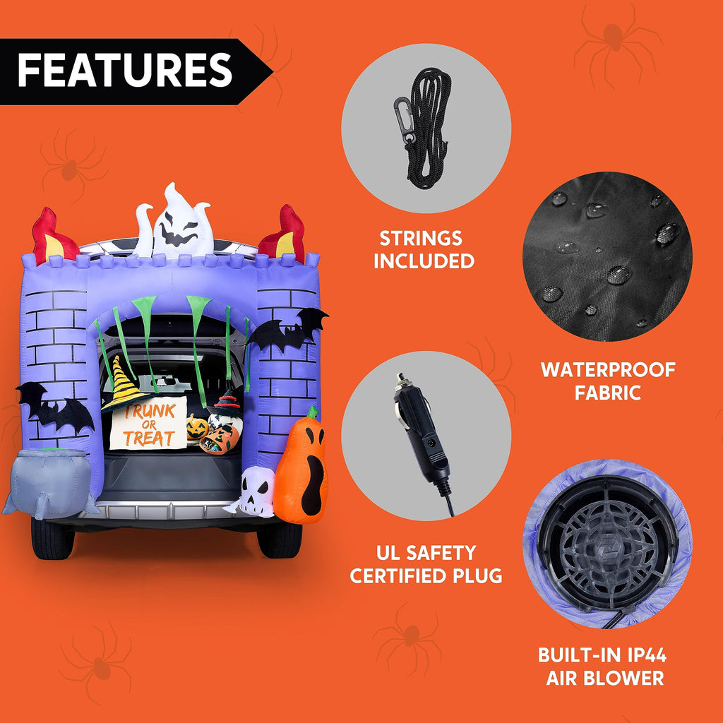 Joyfy 6 FT Halloween Inflatable Haunted Castle Decoration,Trunk or Treat Car Decorations Kit Ghost and Pumpkin with Built-in LED Light for Halloween Party Indoor,Outdoor,Yard,Garden Decor