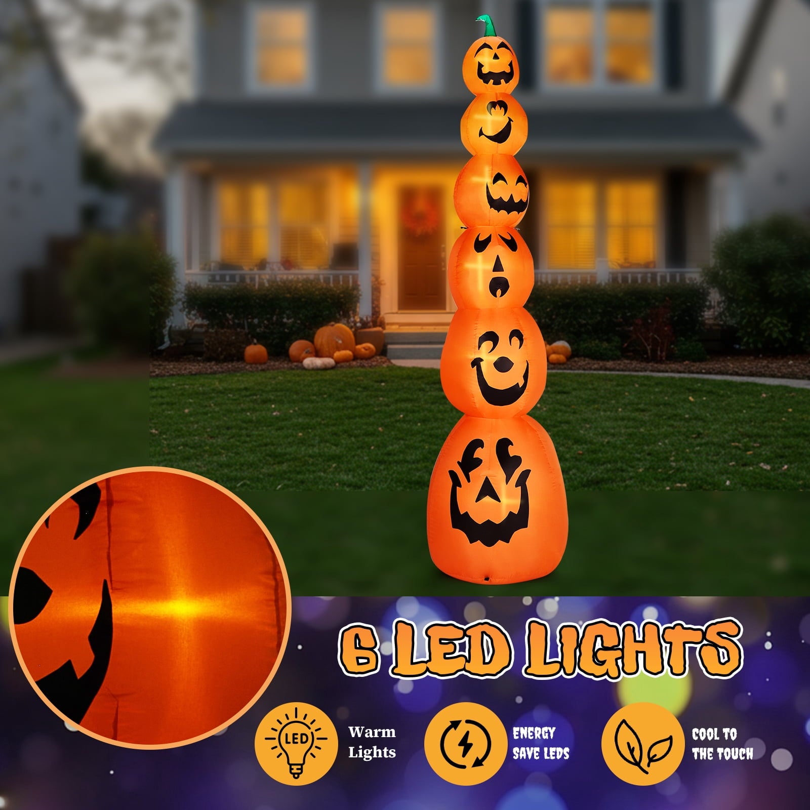 8FT Long Halloween Inflatables Pumpkins Eyeball Candy Outdoor Decorations, Blow Up Yard Decoration with Built-in LEDs Lighted for Lawn Garden Outside Indoor Decor
