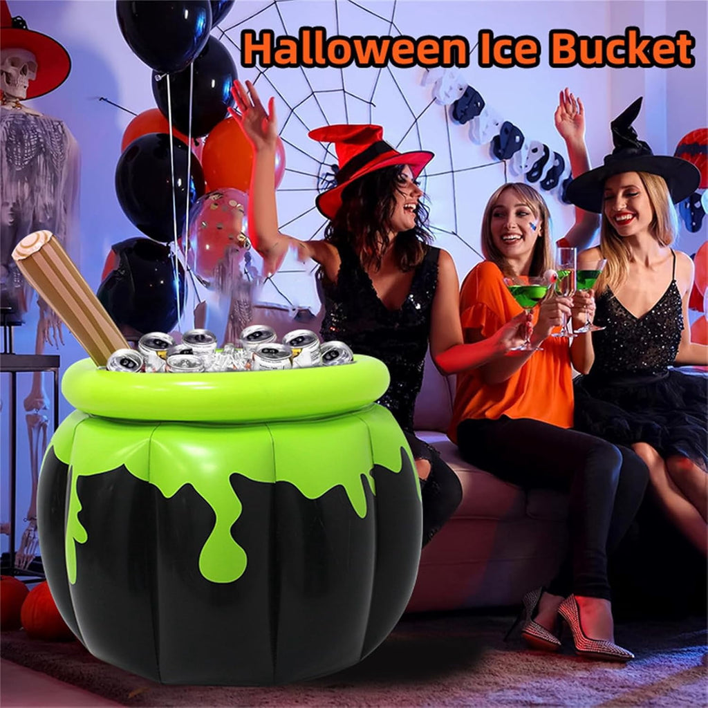 Jollyzo Halloween Witch Inflatable Drink Cooler, 26.4" Blow Up Beverage Holder Ice Bucket, Party Prop, Fun Decorative Bucket, Outdoor Yard Accent, Backyard Garden Haunted House Decorations
