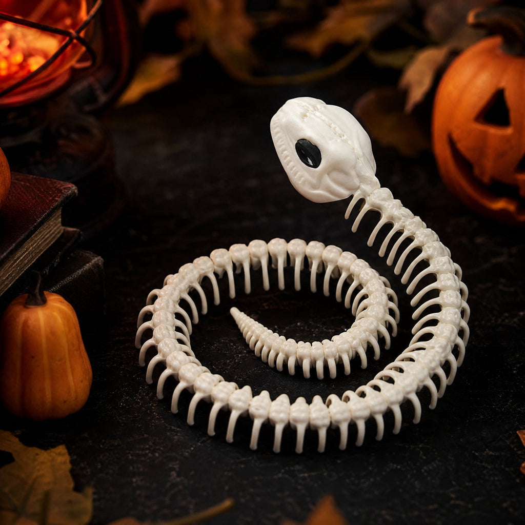 Halloween Skeleton Snake Prop Realistic Scary Serpent Decorative Ornament, Spooky Scene Setup Skeleton Decor Haunted House Party Prop, Home Shop Display Halloween Skeleton Holiday Ornament Gift