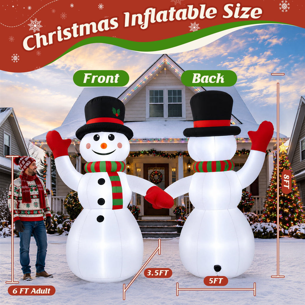 8ft Snowman Christmas Inflatables, Blow up with LED Lights Built-in for Holiday/Party/Yard/Garden Decoration