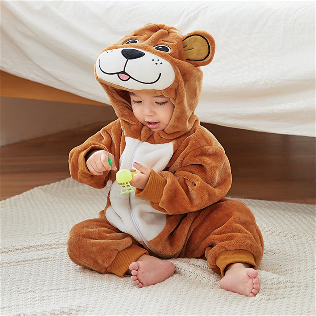 WIBACKER 0-3T Unisex Baby Animal Costume Winter Autumn Flannel Hooded Romper Christmas and Halloween Panda Cosplay Jumpsuit
