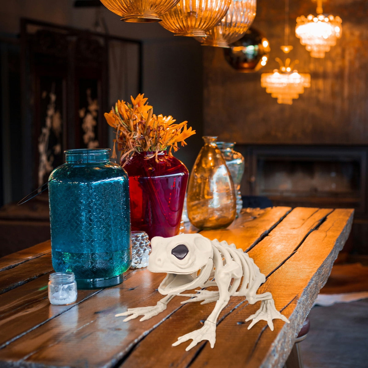 amlbb Halloween Decoration Halloween Skeleton Horror Decorations Simulation Animals Skeleton Ornaments Bar Decoration Frogs Skeleton on Clearance