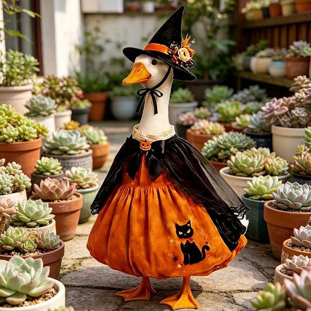 Thanksgiving Harvest Outfit for 23" Porch Goose, Goose Fall Theme Dress in White&Orange with Headwear Fall Harvest Decor for 23" Goose Outdoor Patio Yard Lawn Decoration