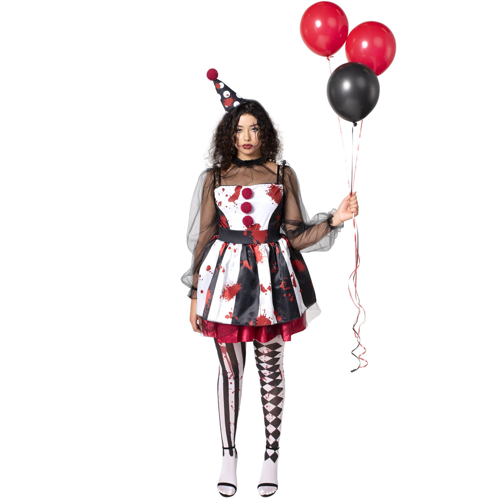 Joyfy Girls Clown Costume, Halloween Scary Clown Costume, Family Matching Bloody Jester Dress for Girls Halloween Dress up, Role Play, Cosplay Party