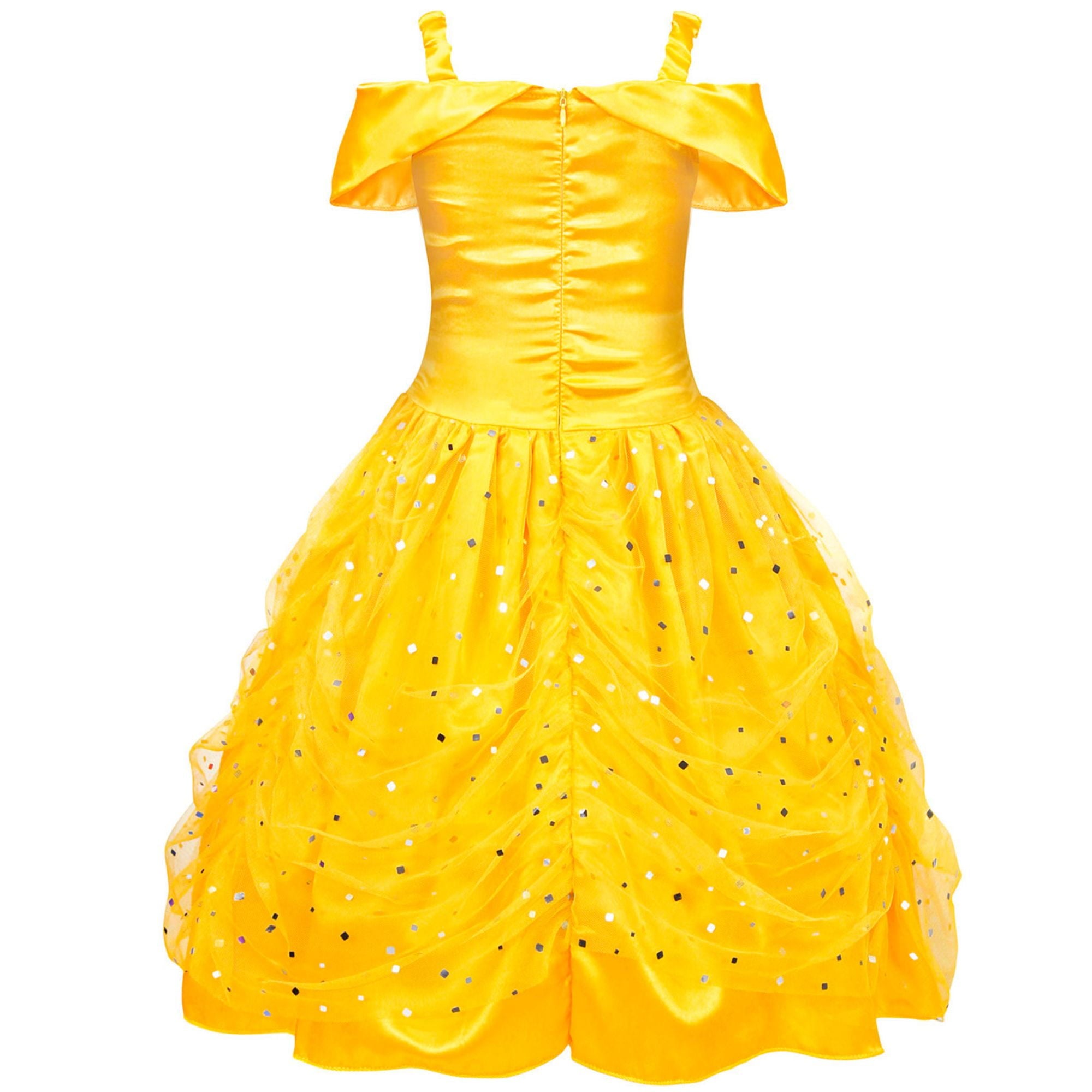 Jurebecia Princess Dress for Girls Costume Kids Off Shoulder Layered Toddler Halloween Cosplay Birthday Party Outfit up Yellow 120 cm 5-6 Years