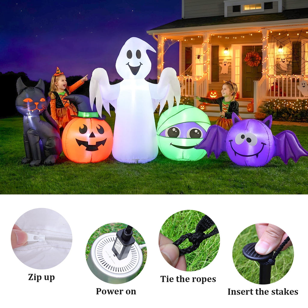 9.5 FT Halloween Inflatable Decorations: Pumpkin, Cat, Ghost, Mummies, Bats, Blow up Yard Decor Built-in LEDs, Inflatable Pumpkin for Outside, Yard, Party, Porch, Lawn