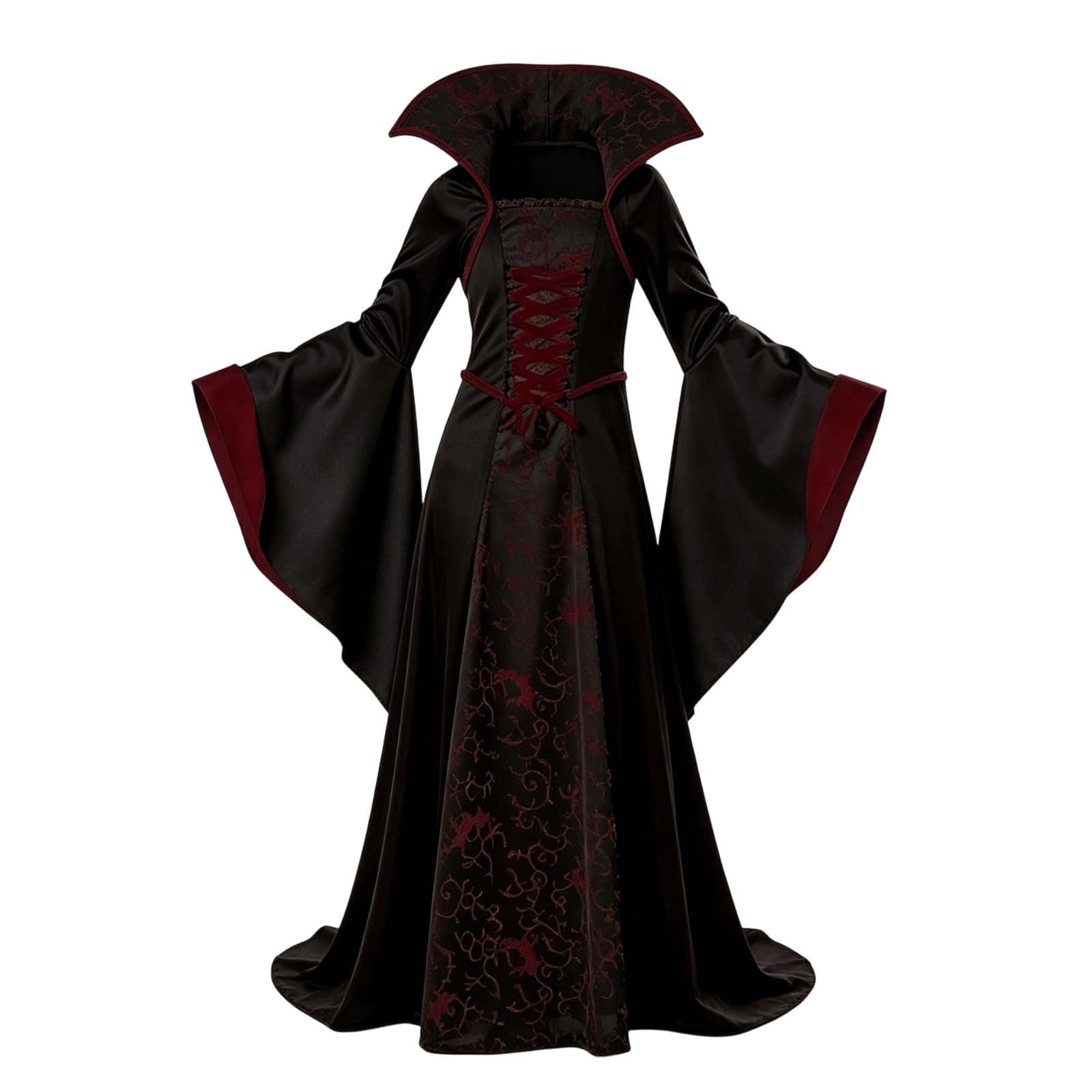 DxhmoneyHX Girls Halloween Vampire Costume Medieval Gothic Long Flared Sleeve Witch Dress Classic Outfit for Festival Party 3‑13 Years