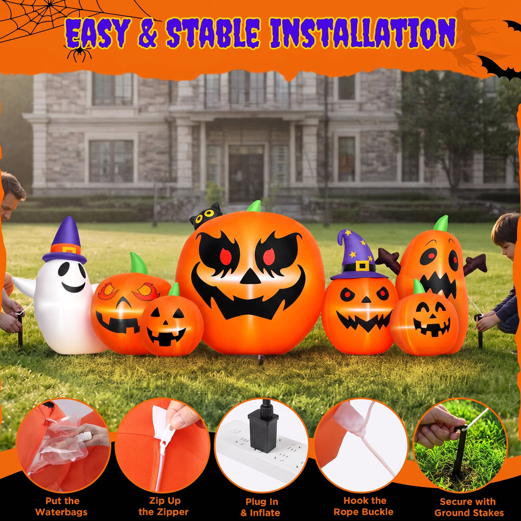 Firstness 7.9FT Halloween Inflatable Pumpkin Ghost with Lights, Halloween Blow Ups Outdoor Decoration for Home Party