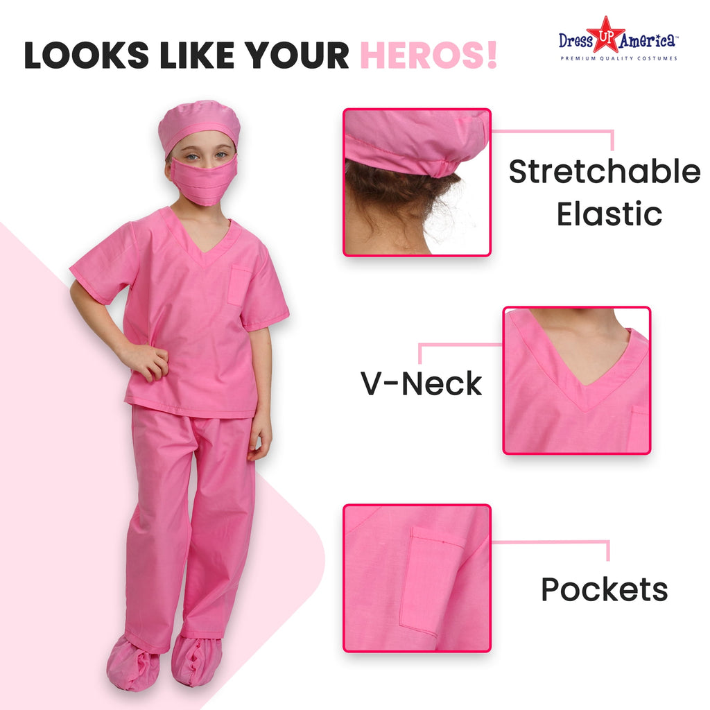 Dress Up America Doctor Scrubs for Kids - Pink Doctor And Nurse Costume for Girls & Boys