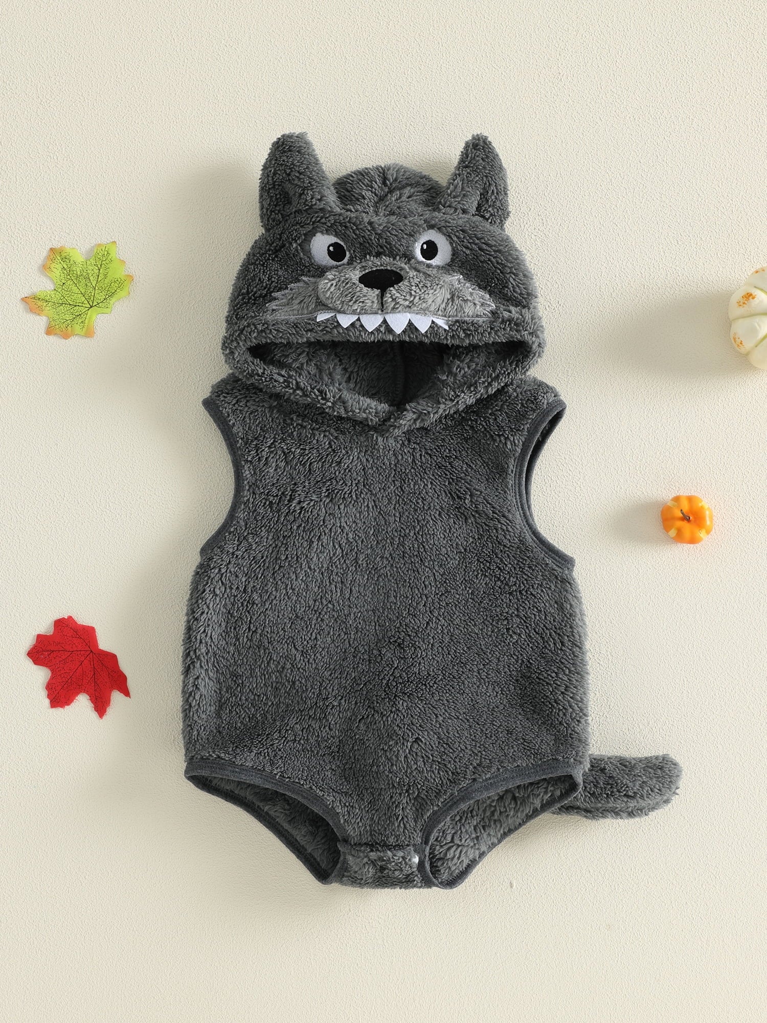 RUINIXCW Newborn Baby Boy Halloween Wolf Costume Kids Infant Animal Cosplay Outfit Toddler Fall Winter Clothes Warm Fleece Hooded Sleeveless Romper