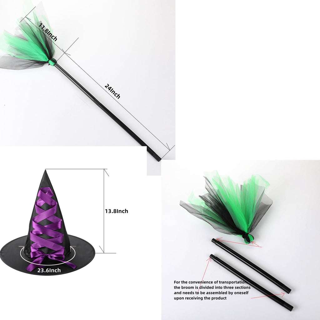 CHOYURME CHONYURM Girls Halloween Witch Costume with Witch Hat and Magic Brooms for 2-12 Years