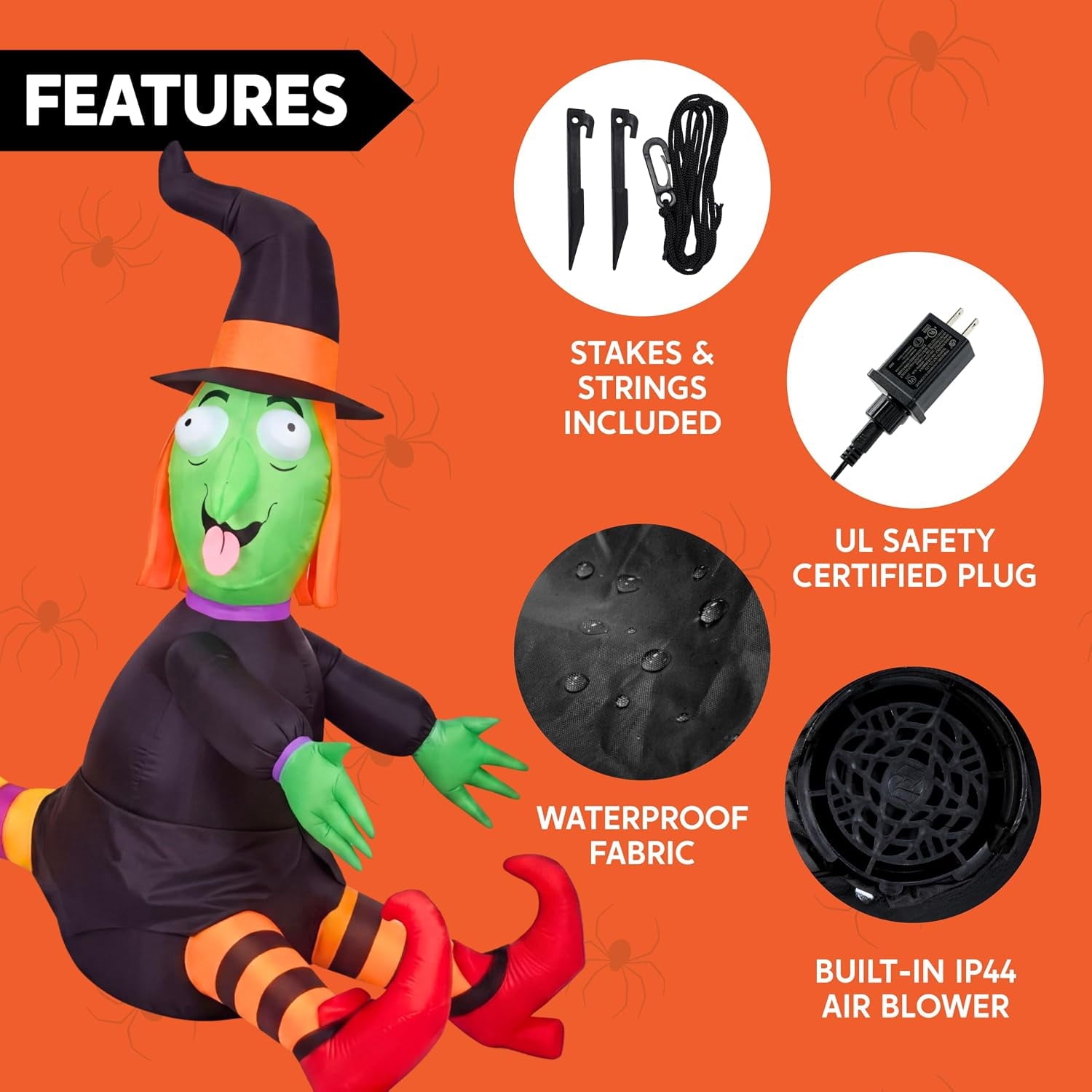 Joyfy 4 FT Halloween Inflatables Witch Crashing Into Tree,LED Lighted Blow Up Yard Decoration for Outdoor Garden Lawn Party Decor
