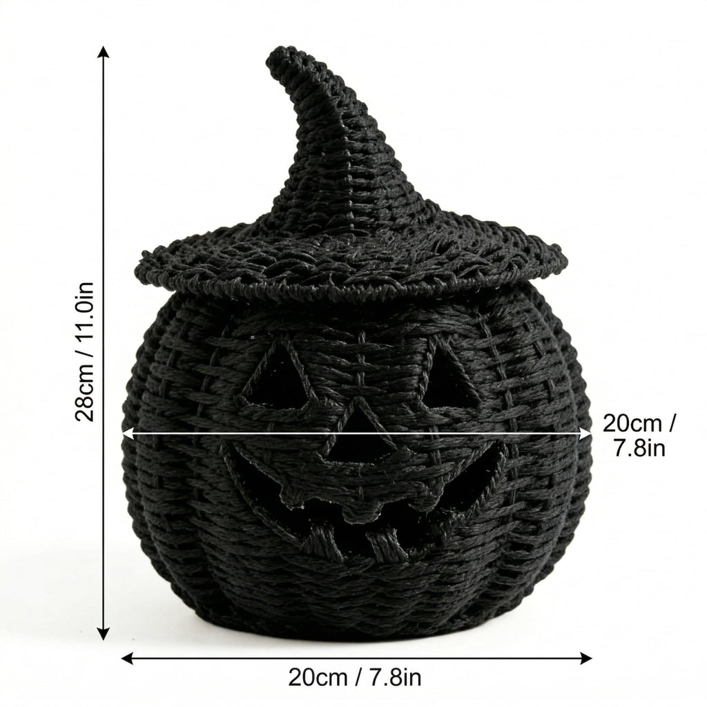 2026 Halloween Black Woven Seagrass Pumpkin Storage Basket with Lid, Fall Indoor Home Decorations for Halloween Party Home Halloween Decor, 10.2 inch