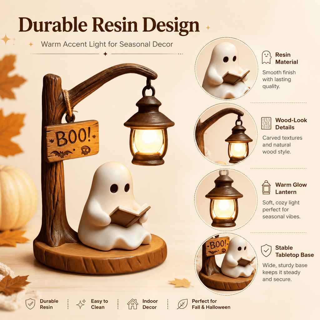 Diceymbol Halloween Decorations and Fall Decor, Halloween Venue Decoration Ghost Props LED Illuminated Ghost Decorations for Tabletop, Mantel, Shelf Indoor Outdoor 9.05 inch