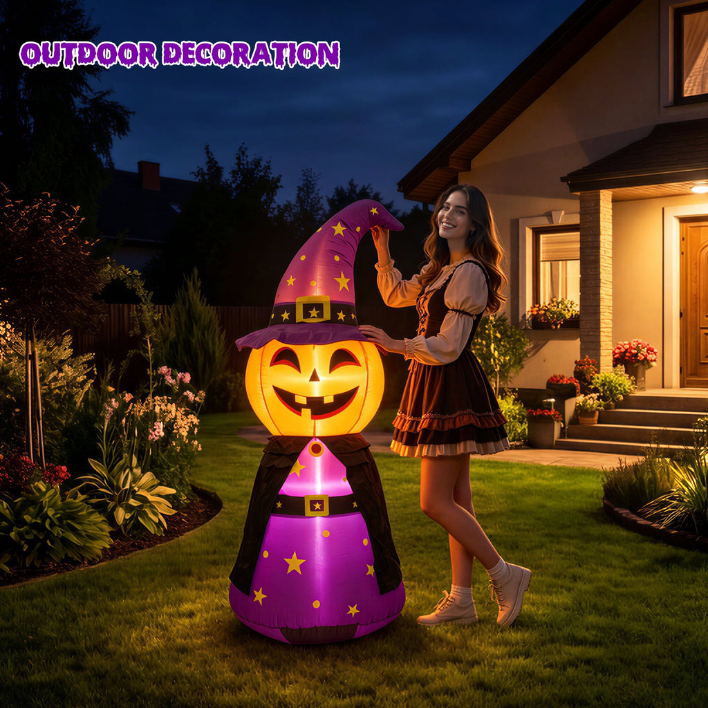 MAGOTAN 6 FT Halloween Inflatable Pumpkin Halloween Inflatable Pumpkins and Cat Outdoor Yard Decoration Build-in 7 LED White Lights