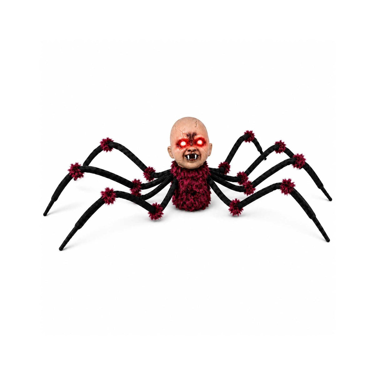 Halloween Animated Creepy Baby Head Spider Prop, Sound & Touch Activated Walking Halloween Decoration with Flashing Red Eyes, Scary Sound Effects, Indoor Outdoor Decor