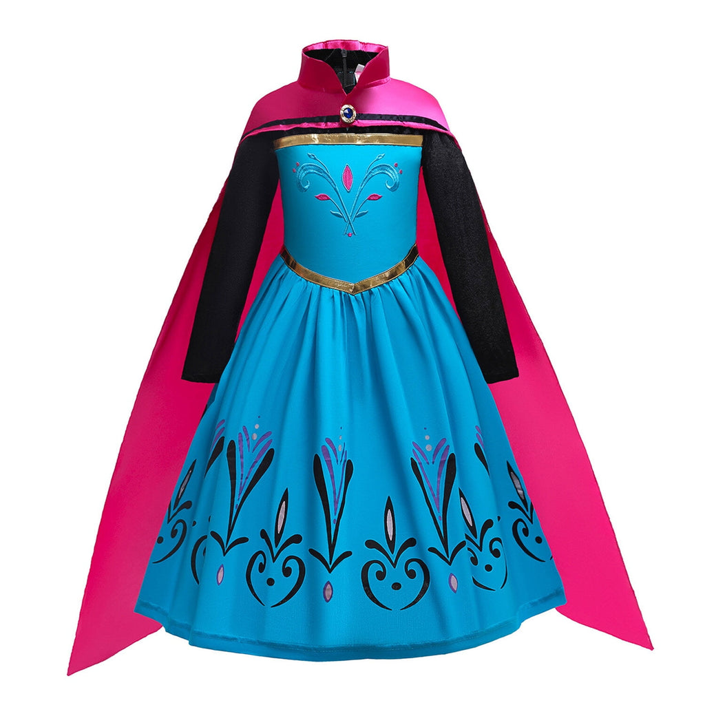 CHOYURME CHONYURM Girls Winter Princess Costume Dress with Cape Tiara Wand Full Accessory Set, Long Sleeve Party Gown for Halloween Birthday, Size 2-13