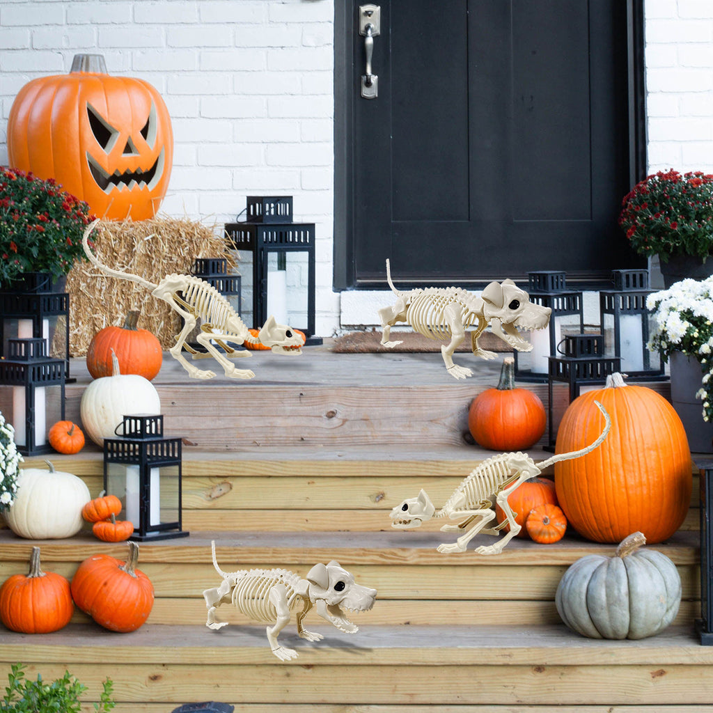 Halloween Animal Skeletons Cats Dog Skeletons Pose-N-Stay Plastic for Yard Garden Lawn Halloween Party Favors Decoration 2-Pack