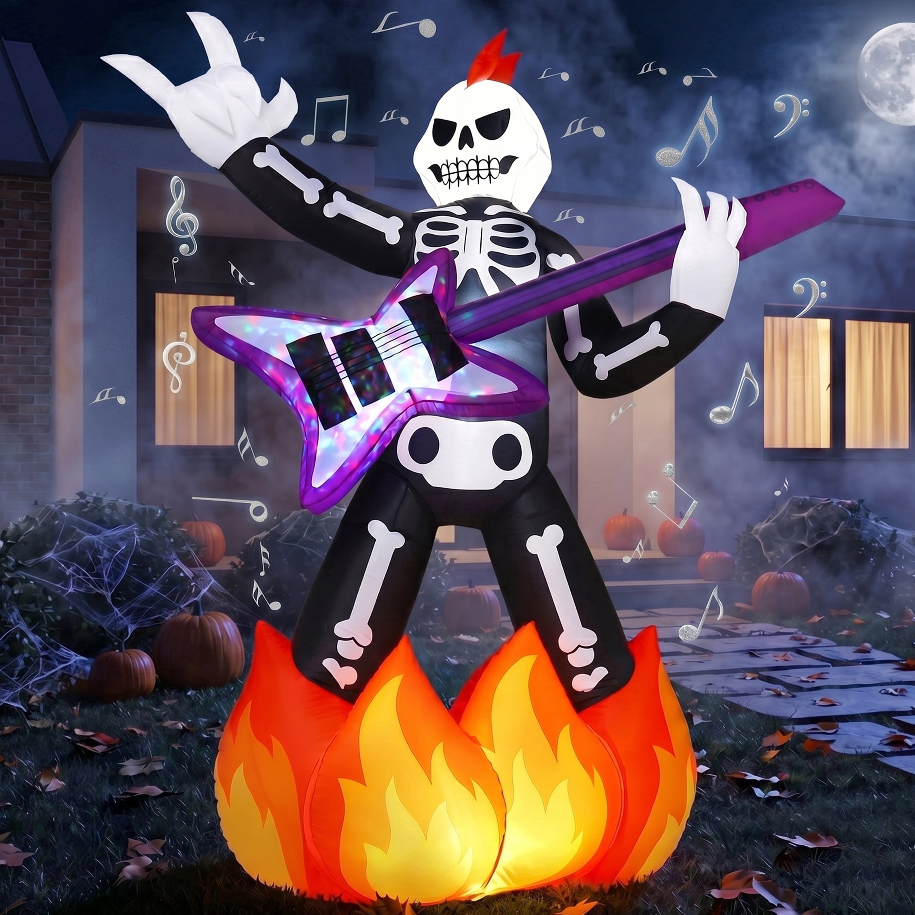 Joyfy 8 FT Halloween Inflatable Skeleton Dinosaur with Build-in LEDs Pumpkin Decorations,Halloween Outdoor Decorations Blow up Yard Decorations