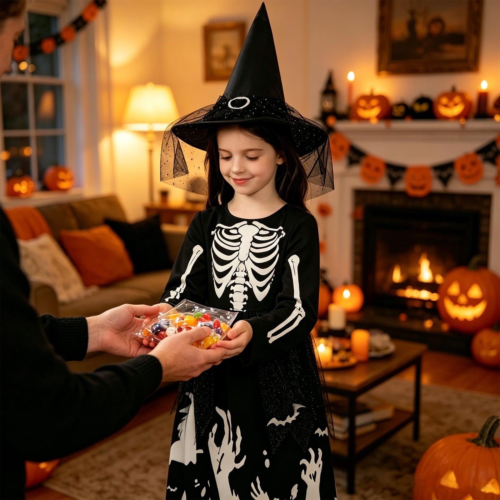 Spooky Skeleton Costume for Kids, Glow in The Dark Halloween Bone Outfit for Boys and Girls, Creepy Role Play Cosplay Dress for 4-8 Years Old